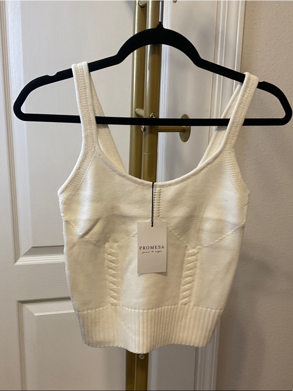 Promesa Cream Ribbed Square-Neck Tank